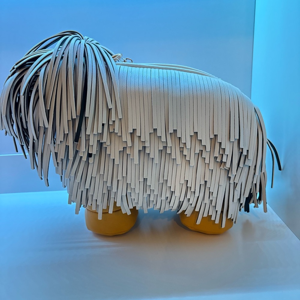 Shaggy Fringed White Dog-Shaped Bag